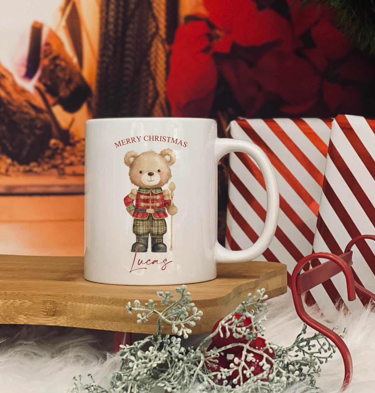 Personalised 11oz Christmas Mug - Christmas Nutcracker Bear Design
