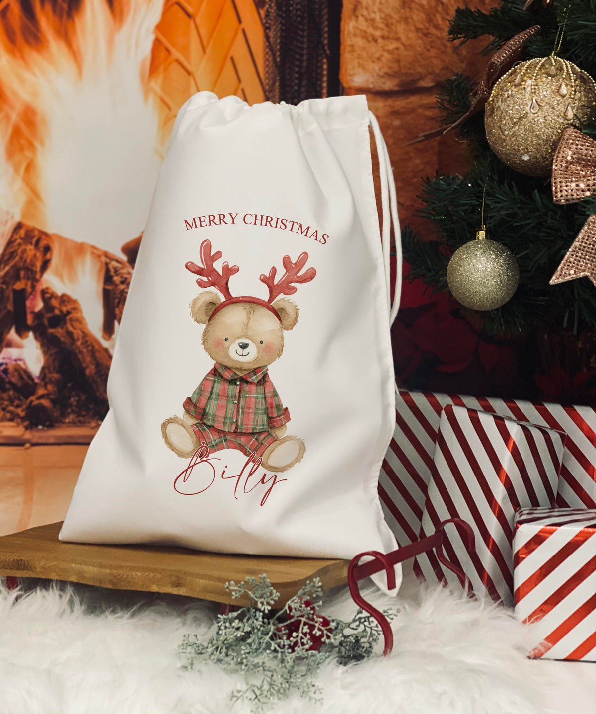 Personalised Christmas eve bag - Traditional Reindeer Bear Design