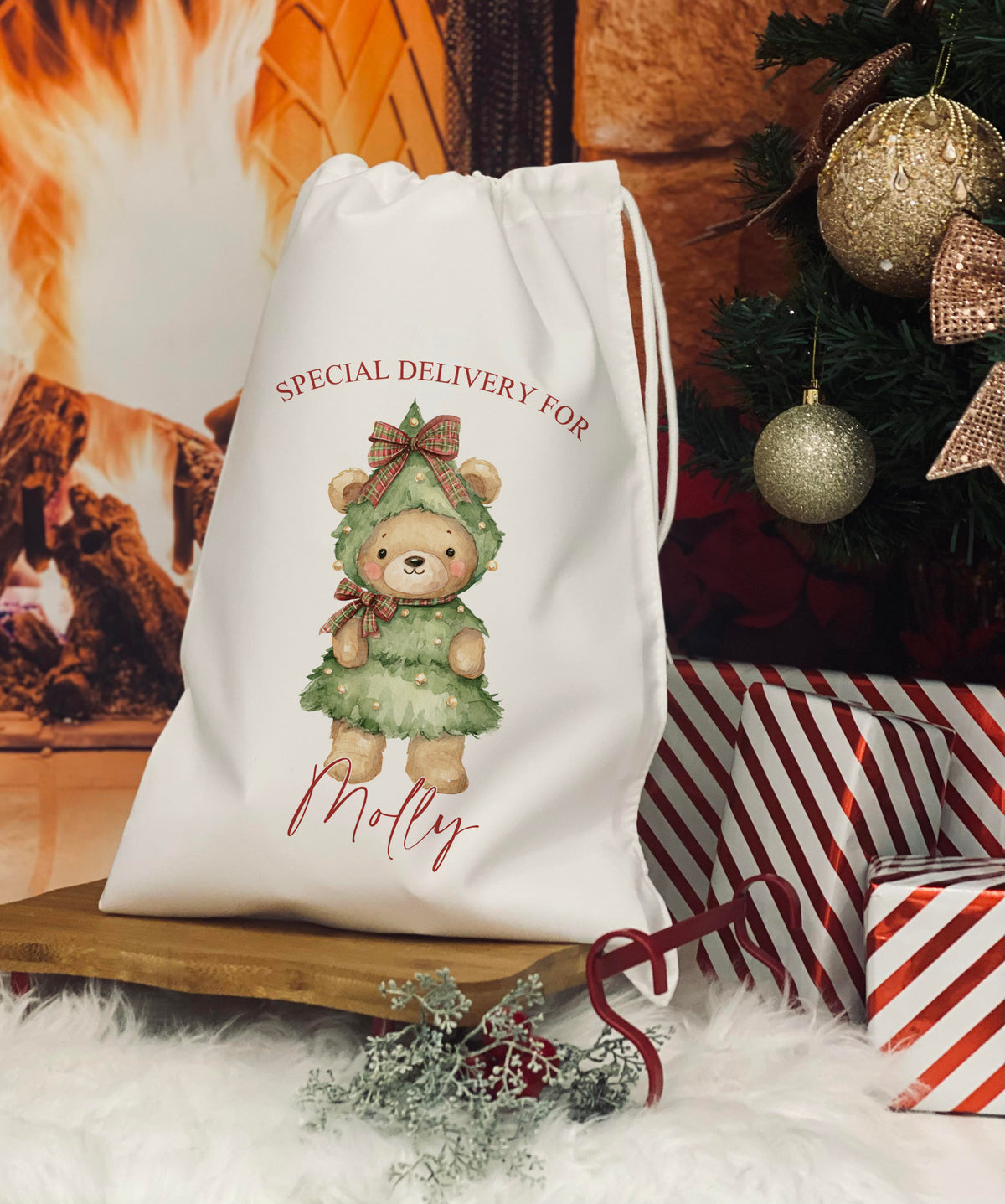 Personalised Christmas eve bag - Christmas Tree Bear Design