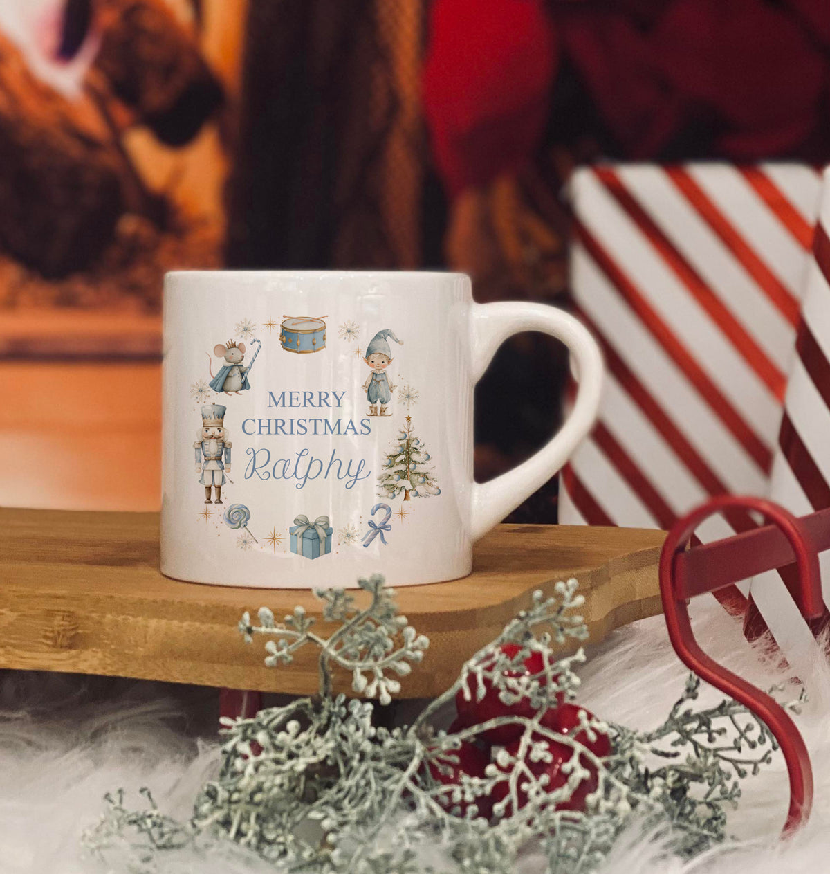 Personalised Blue Wreath design 6oz kids ceramic mug