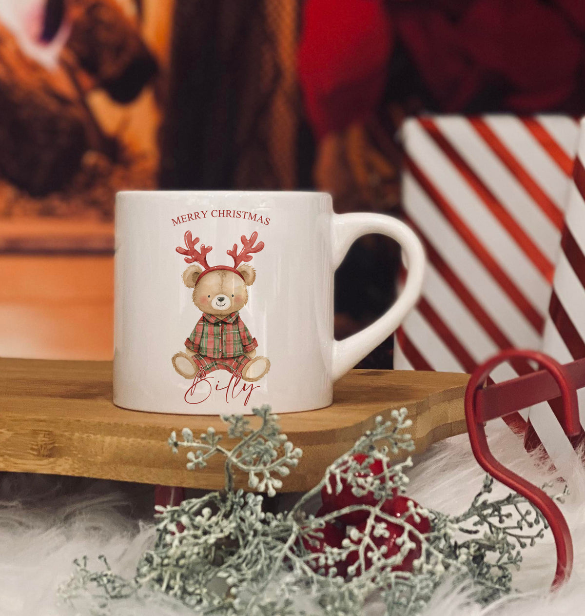 Personalised Traditional Reindeer Bear design 6oz kids ceramic mug