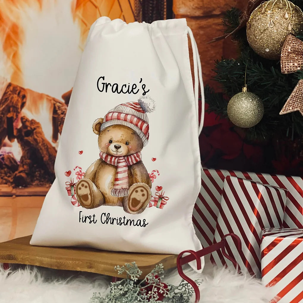 Personalised Christmas eve bag - Teddy Design