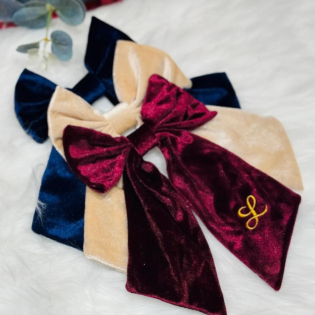 Cream Embroidered initial hair bow