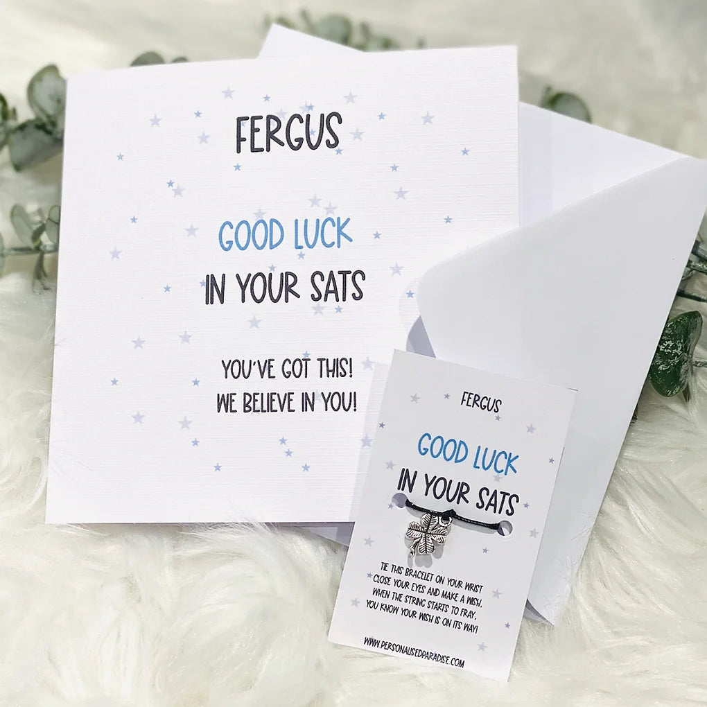 Good Luck in your Exams Card and cord bracelet set