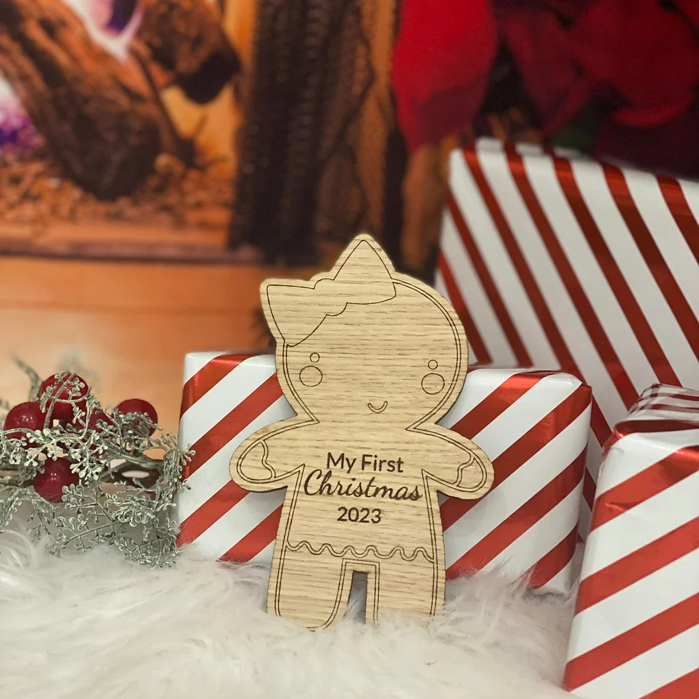 My first Christmas Ginger bread Lady wooden sign - photo prop - mileston