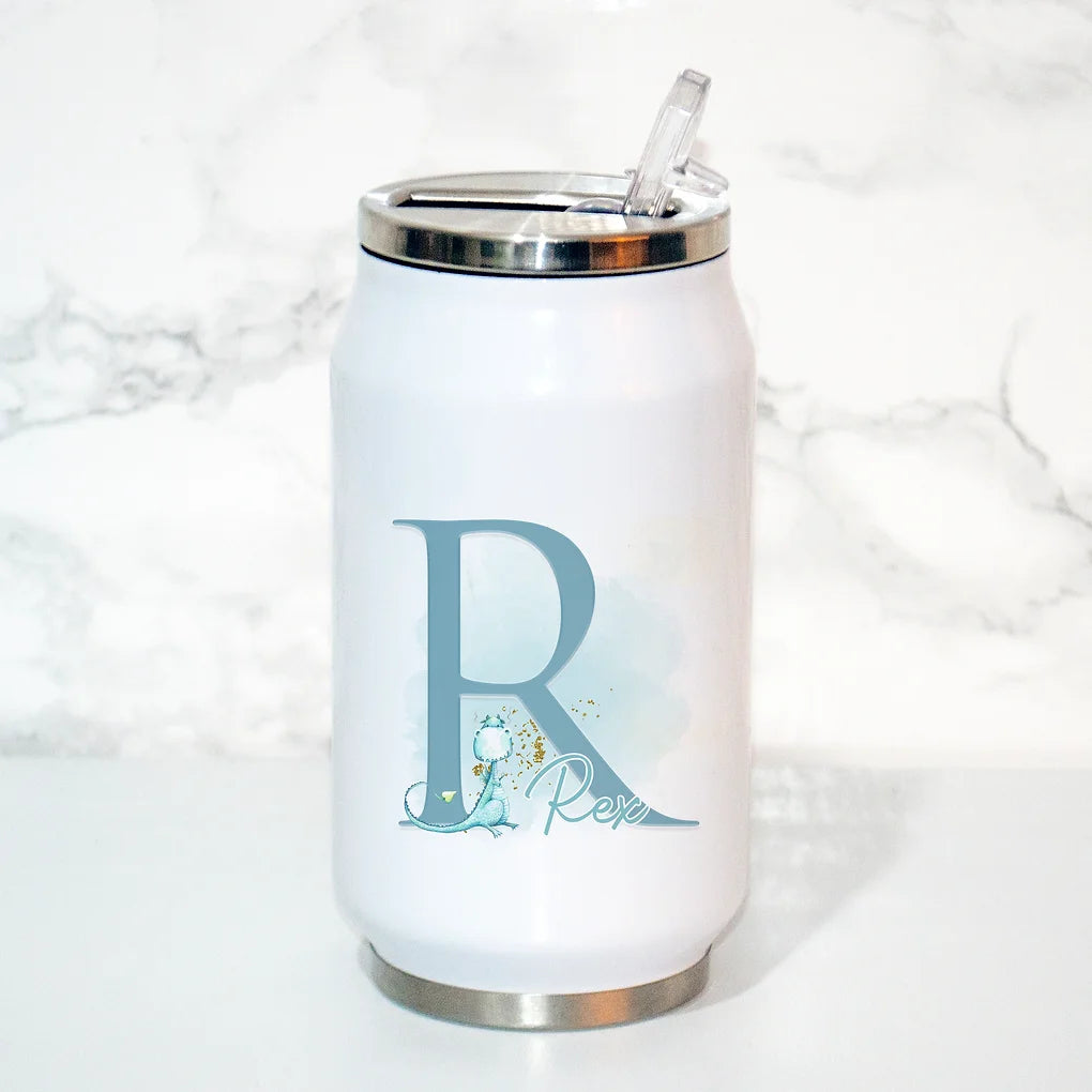 Personalised dino Can Style Bottle tumbler.