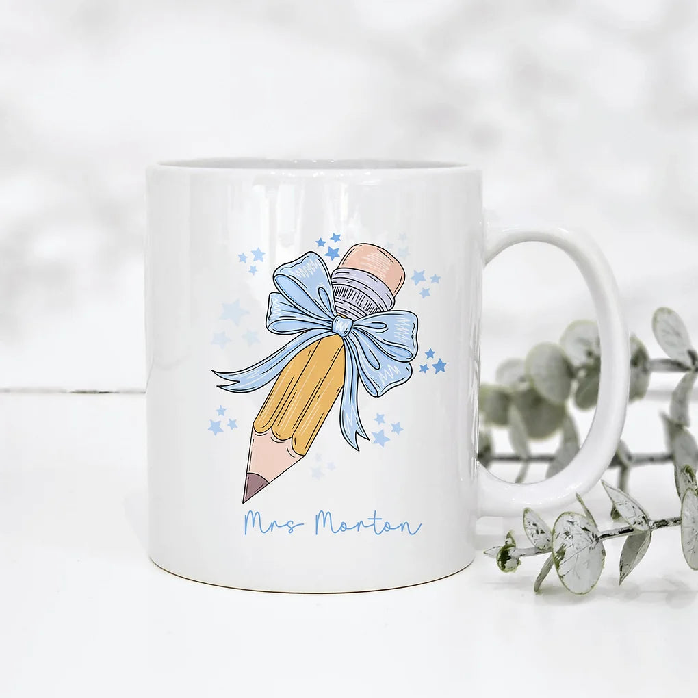 Personalised Teacher gift - bow pencil 11oz Mug