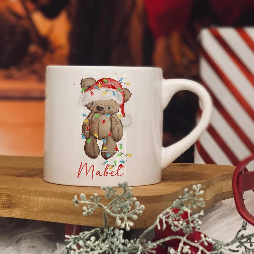 Personalised christmas bear with lights design 6oz kids ceramic mug
