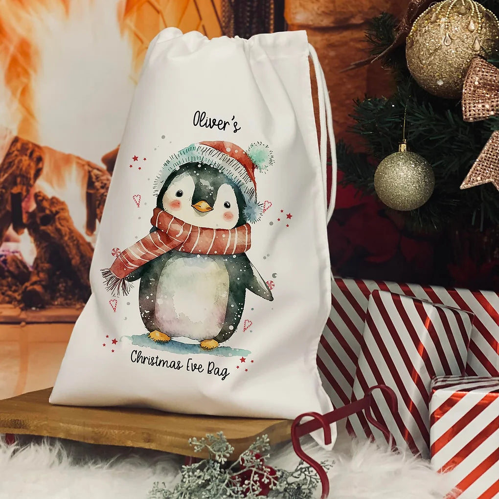 Personalised Christmas eve bag - Penguin Design