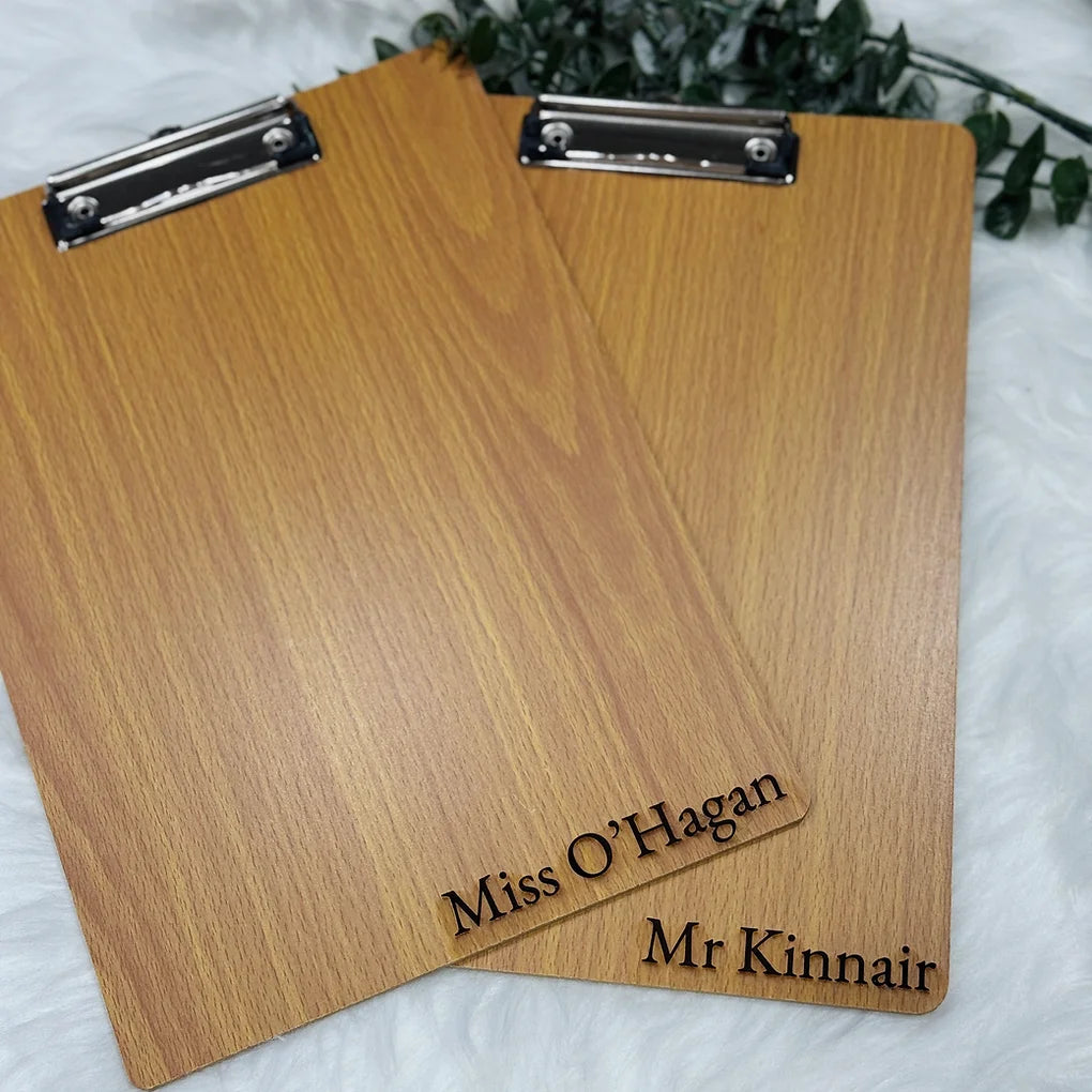 A4 clipboard engraved with name