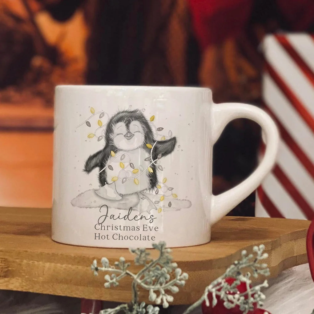 Personalised christmas penguin design 6oz kids ceramic mug