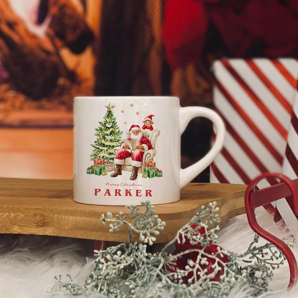 Personalised Santa and his Elf design 6oz kids ceramic
