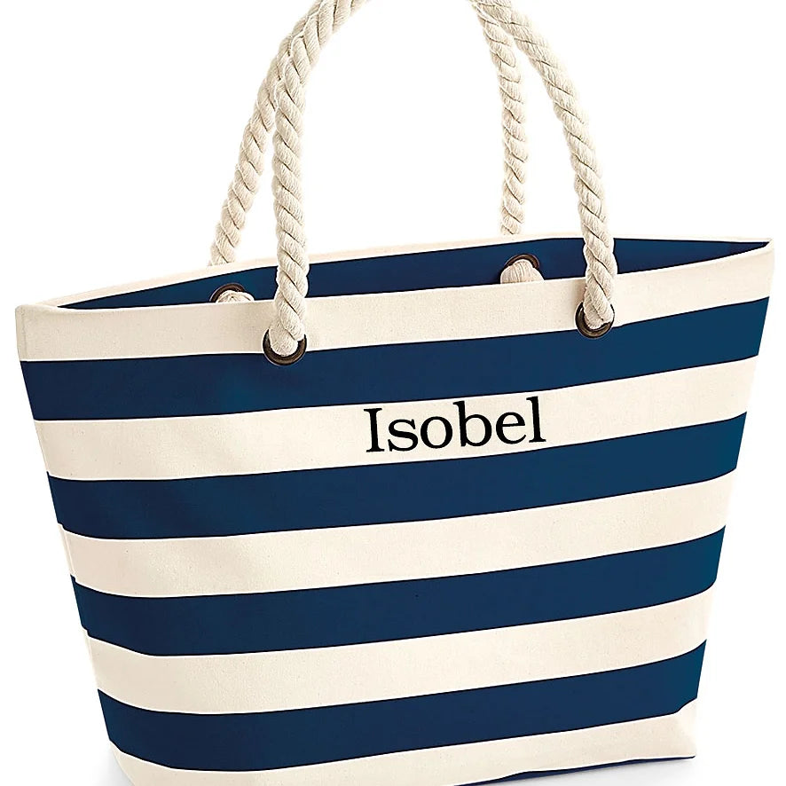 Personalised Nautical Striped Beach Bag