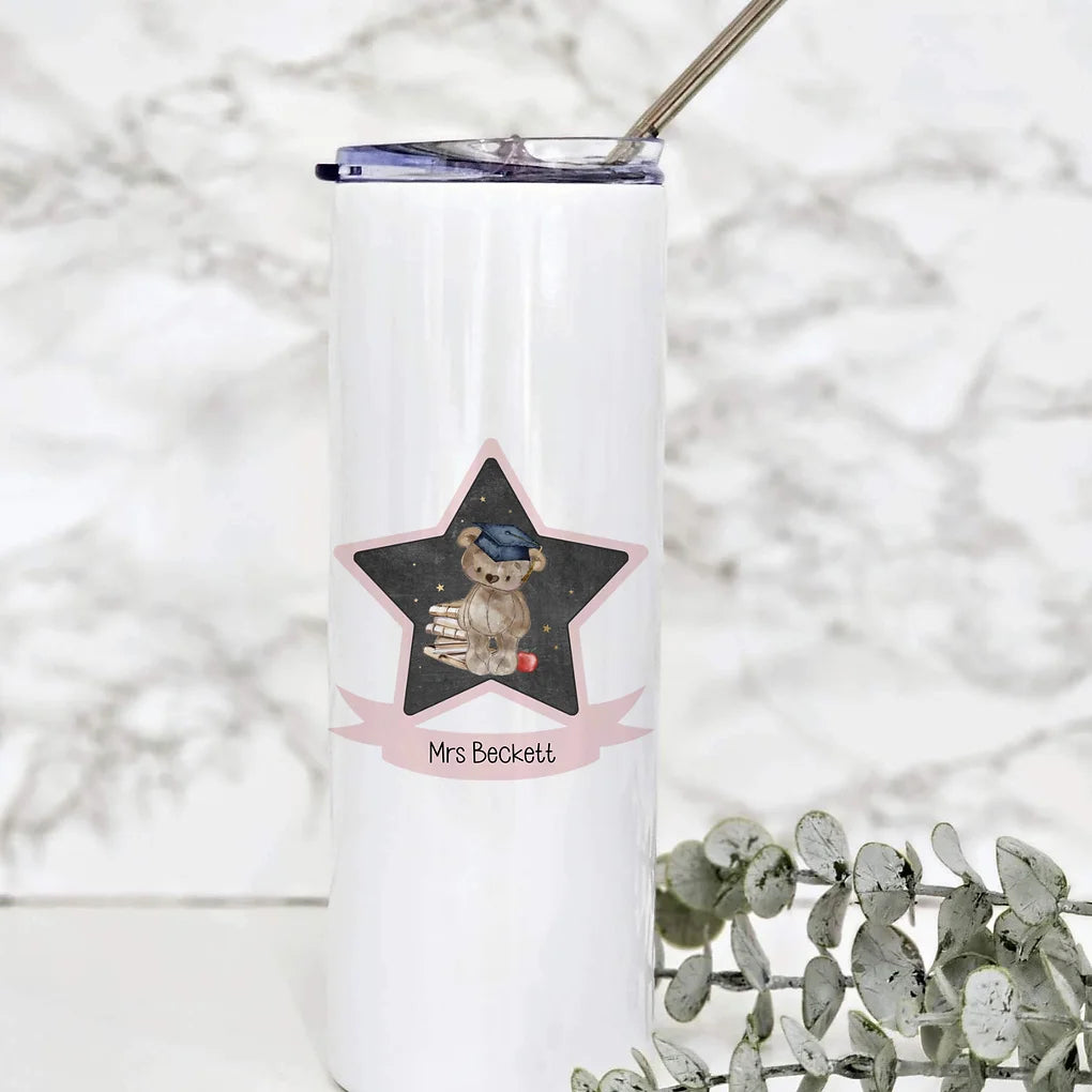 Personalised Teacher gift Tumbler Bear design - pink