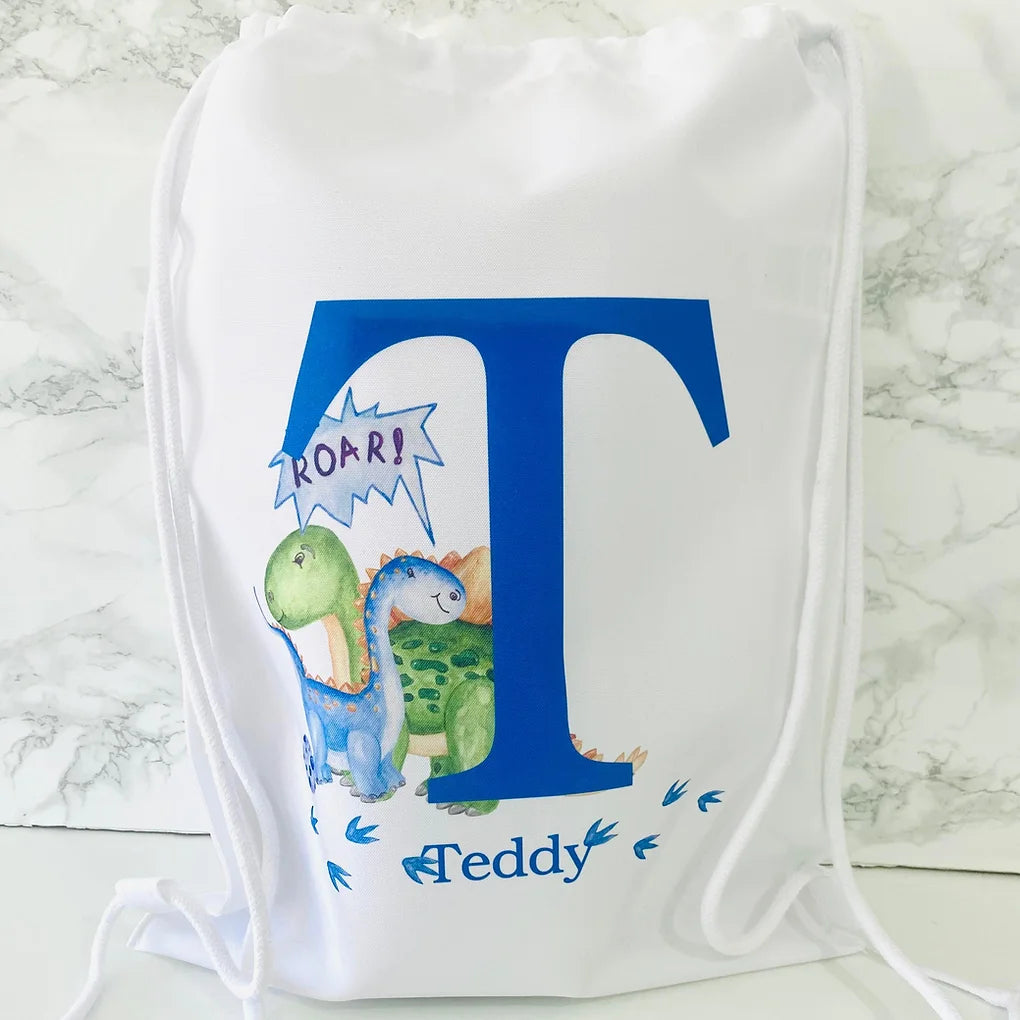 Personalised Dinosaur initial & Name Gym bag - Drawstring bag