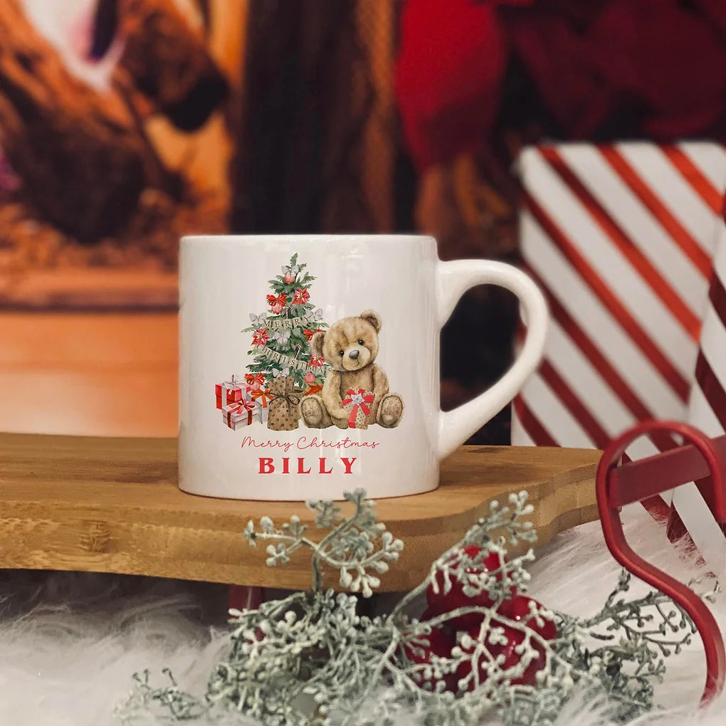 Personalised Christmas Bear - Red design 6oz kids ceramic