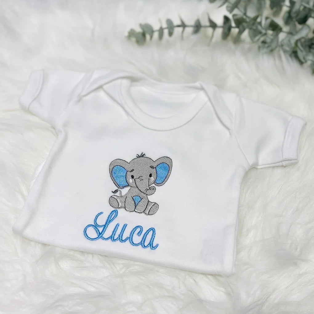 Embroidered baby Vest - Personalised Elephant design