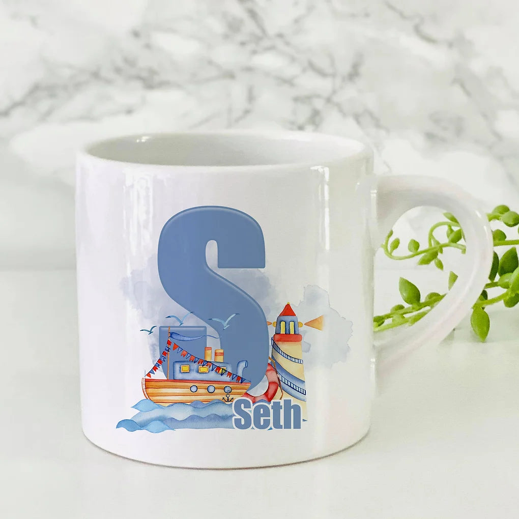 Personalised Childrens seaside boat theme Mug - 6 OZ Mug -