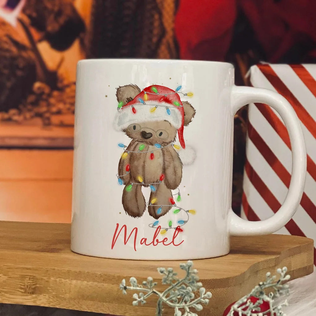Personalised christmas bear with lights mug 11oz