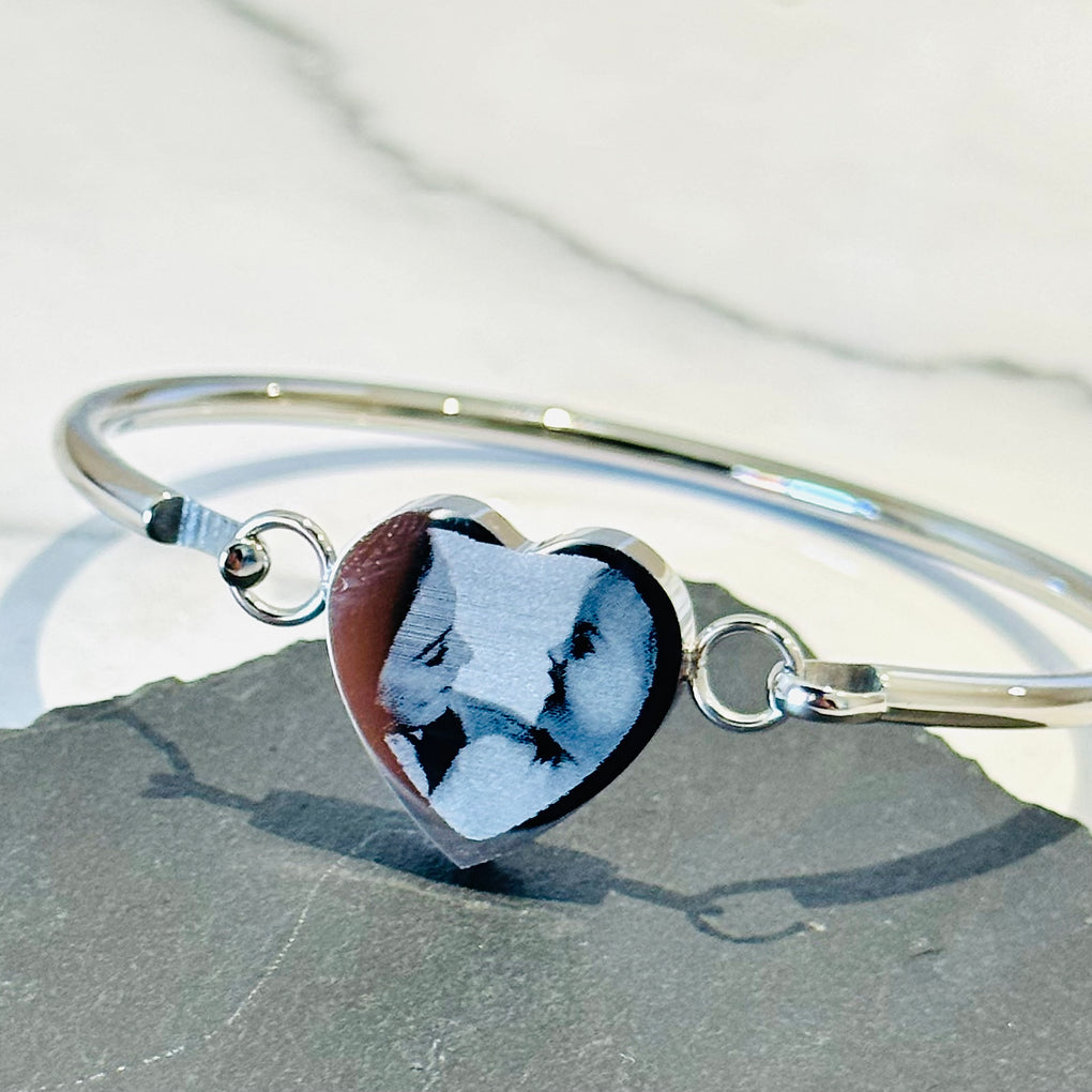 Engraved photo heart bangle