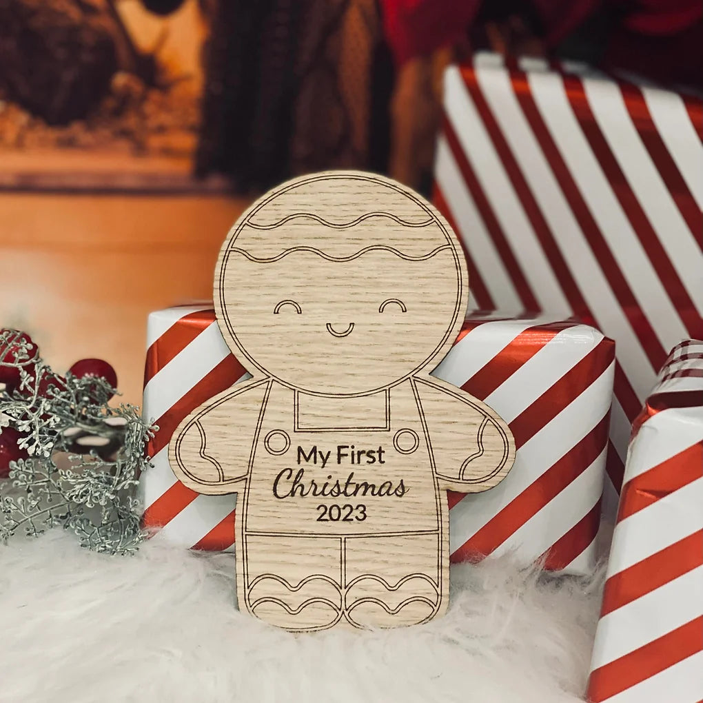 My first Christmas Ginger bread man wooden sign - photo prop - milestone disk