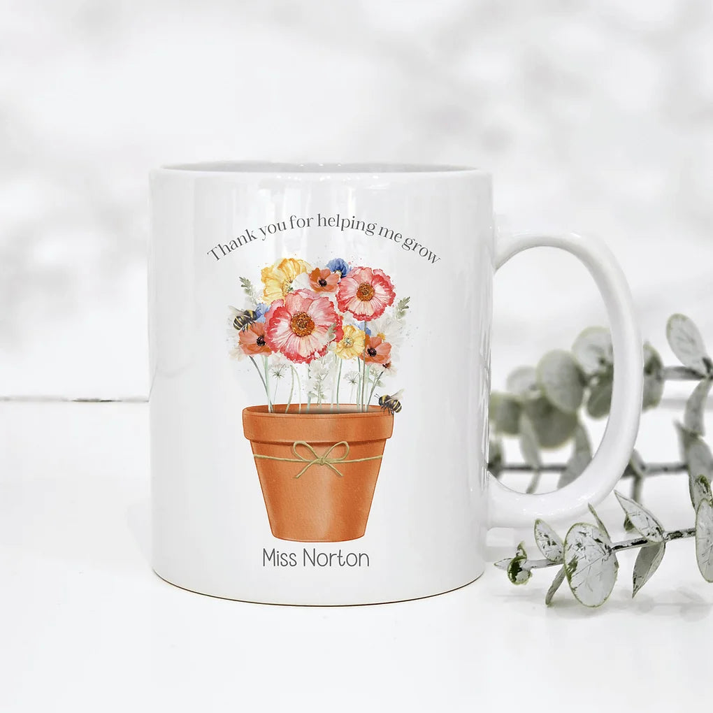 Personalised Teacher gift - Thank you for helping me grow 11oz Mug