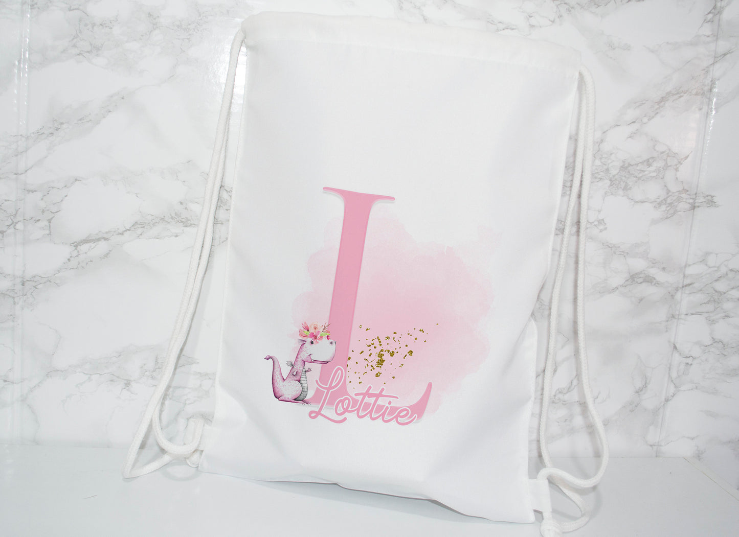 Personalised Dino initial & Name Gym bag - Drawstring bag