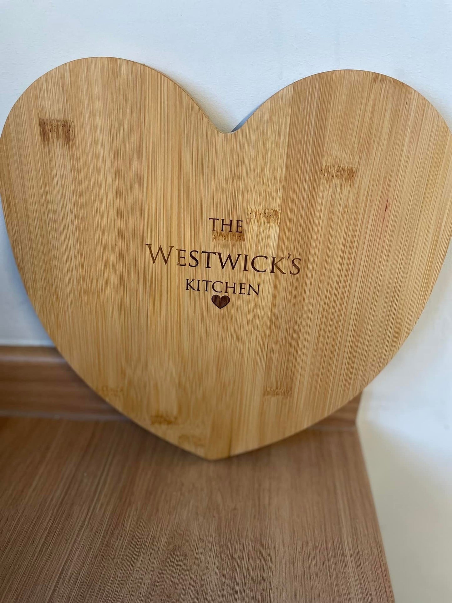 Engraved Heart Shape Bamboo Chopping Board