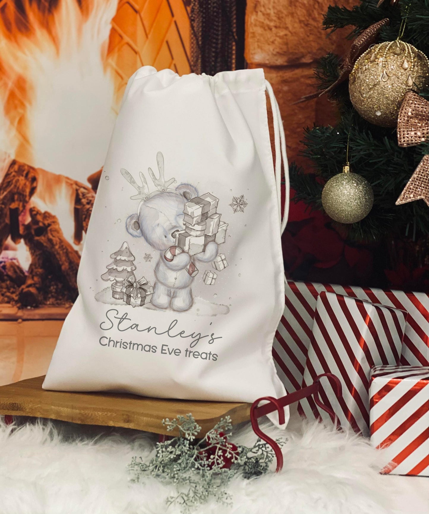Personalised Christmas Eve Bag - Treat Bag - Christmas Eve Treat Bag - Reindeer bear design