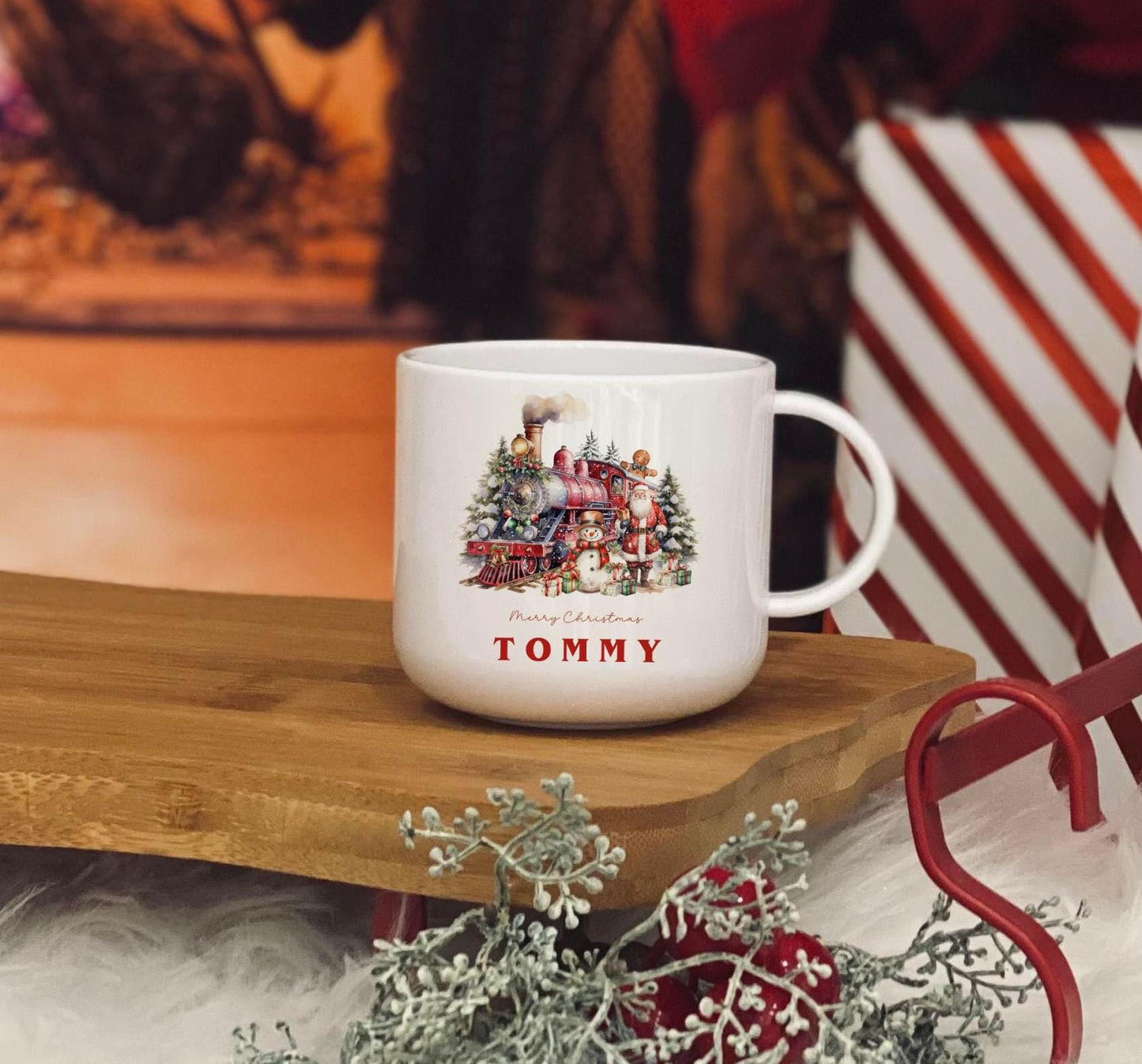 Personalised red xmas train christmas 6oz unbreakable kids mug - christmas eve mug - matching family mugs