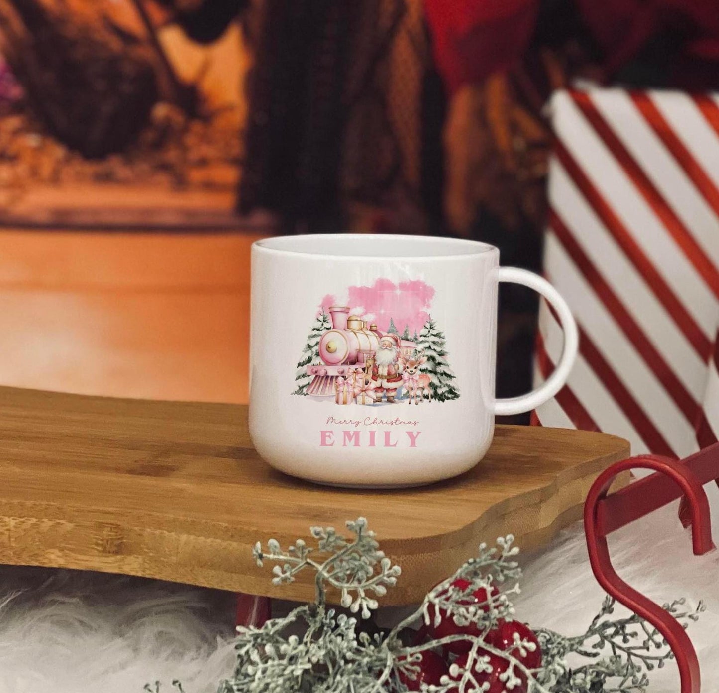 Personalised pink xmas train christmas 6oz unbreakable kids mug - christmas eve mug - matching family mugs