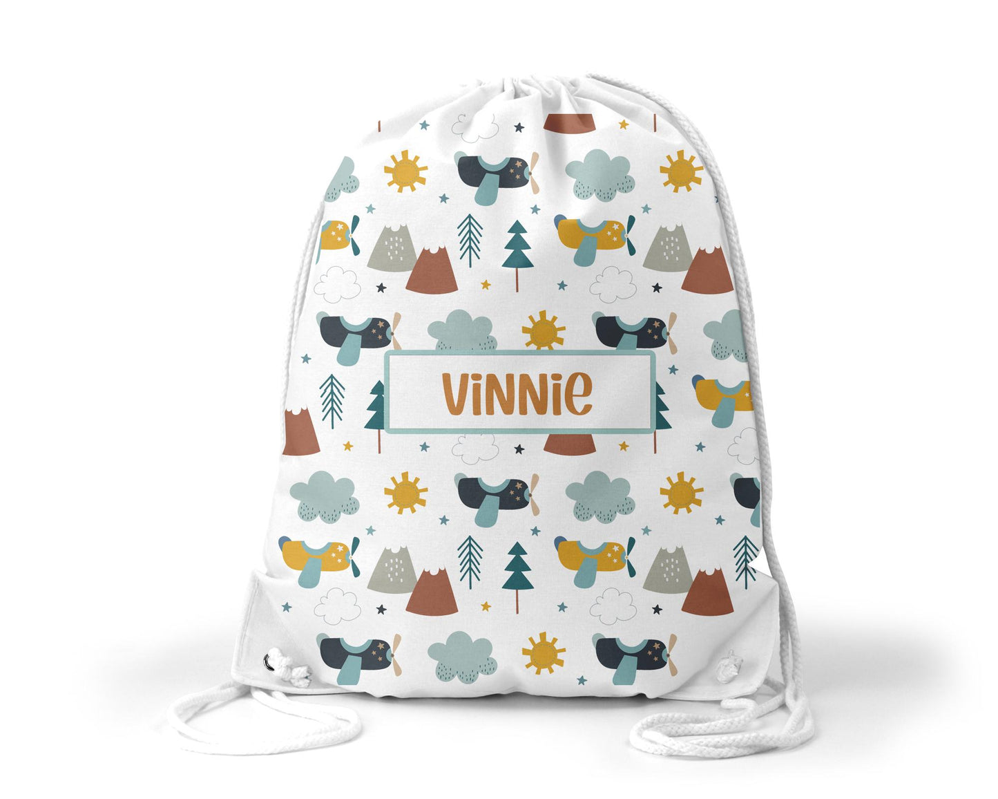Personalised aeroplane theme drawstring bag - nursery bag - school bag