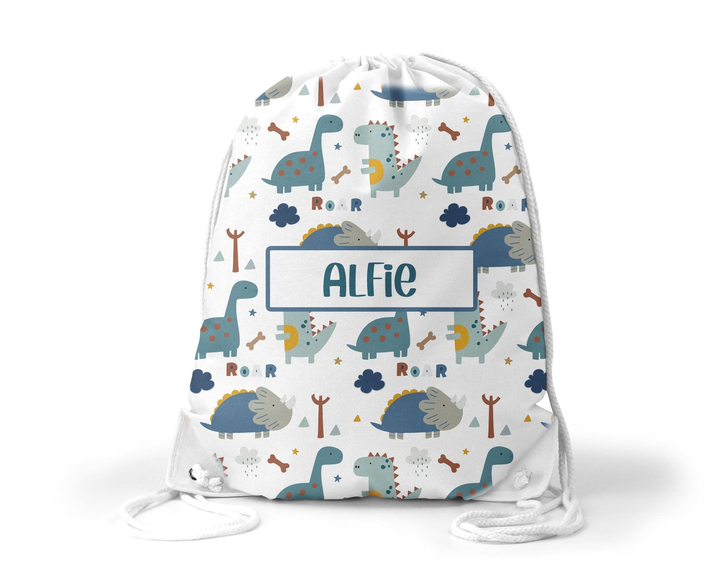 Personalised dinosaur theme drawstring bag - nursery bag - school bag