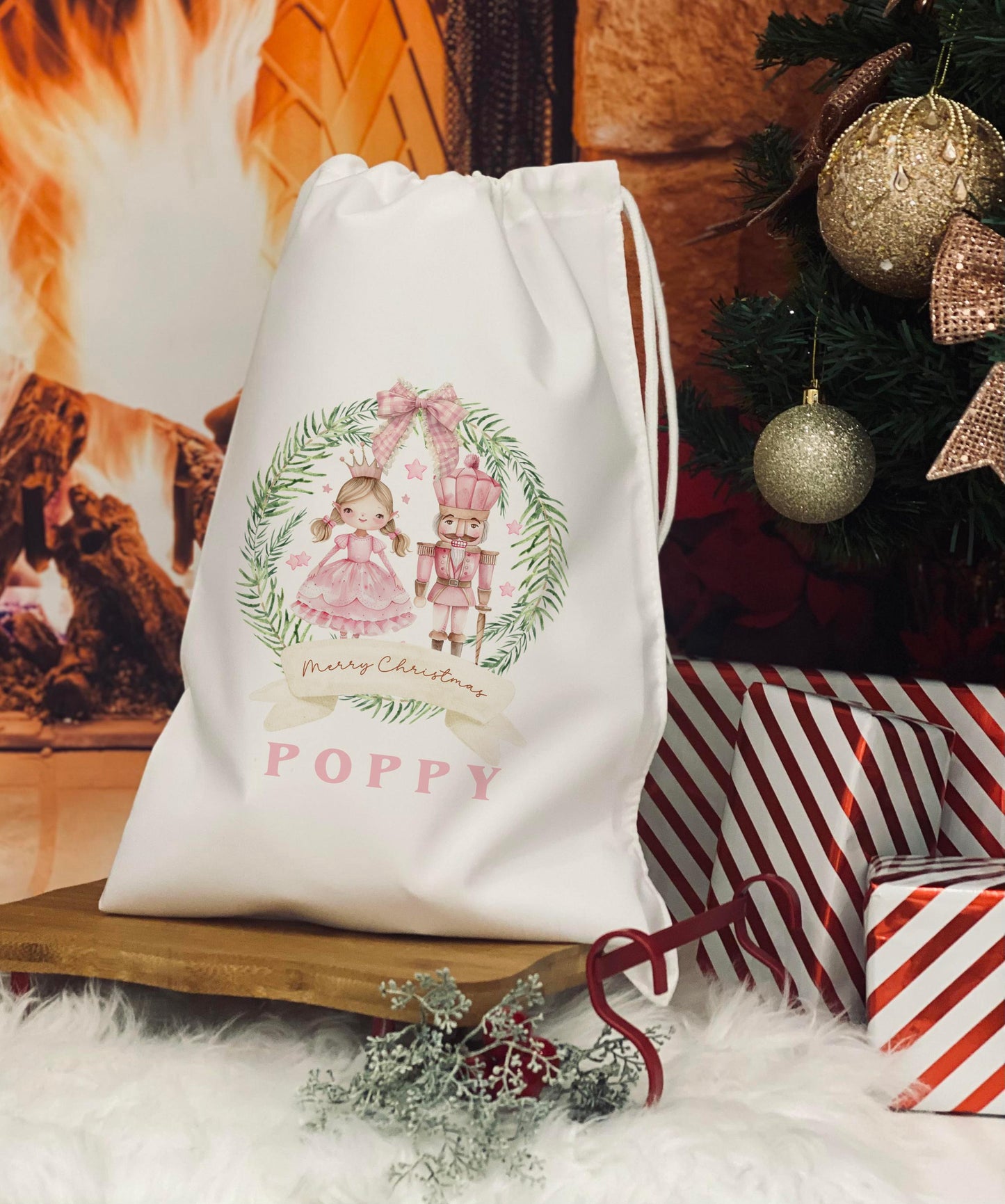 Personalised Christmas Eve Bag - Treat Bag - Christmas Eve Treat Bag - Pink nut cracker design