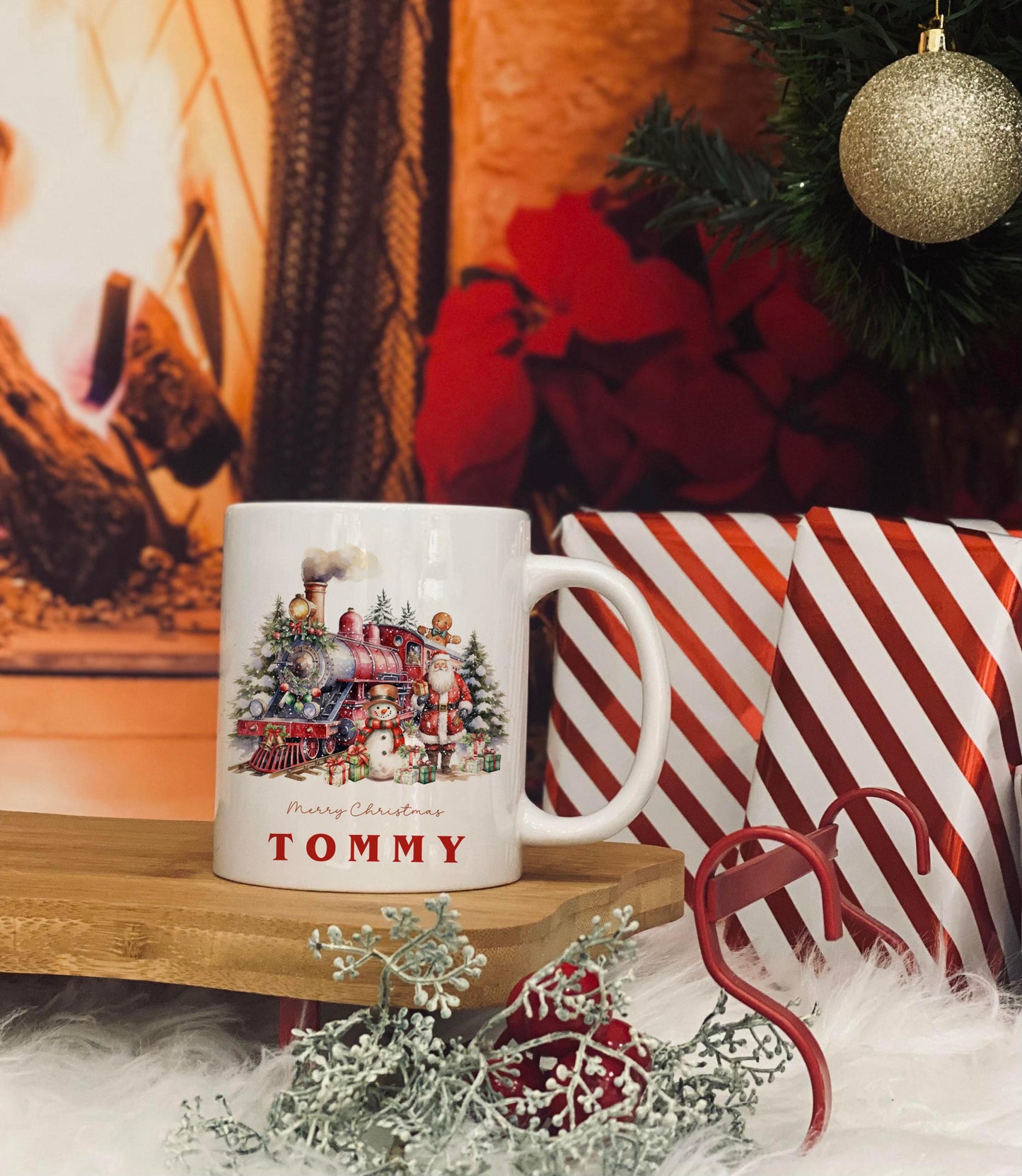 Personalised Christmas Mug - red xmas train Theme Christmas Eve Mug - 11oz Mug - Family Christmas Mugs