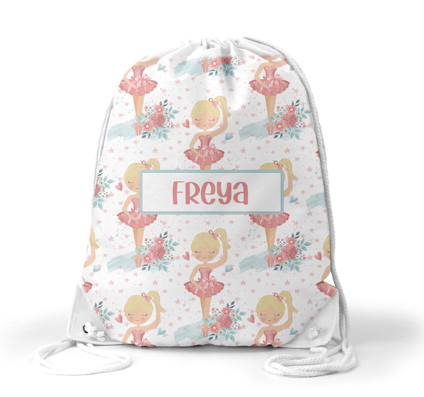 Personalised ballerina theme drawstring bag - nursery bag - school bag