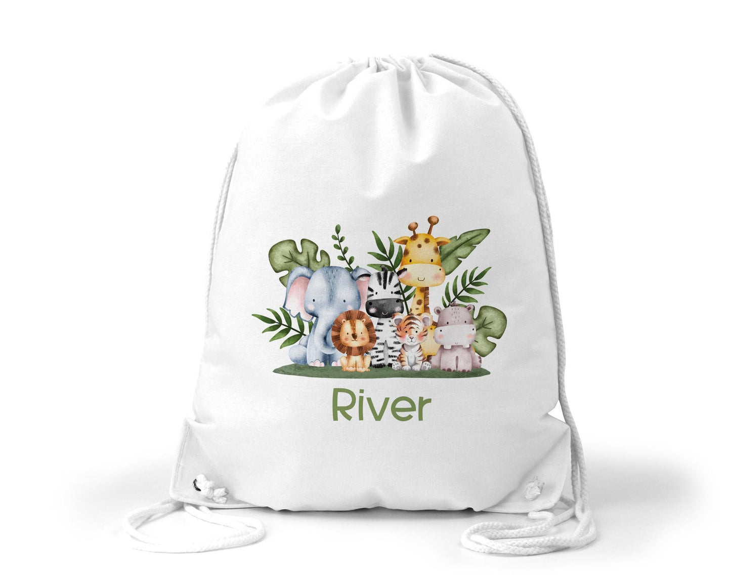 Personalised safari theme drawstring bag - nursery bag - school bag