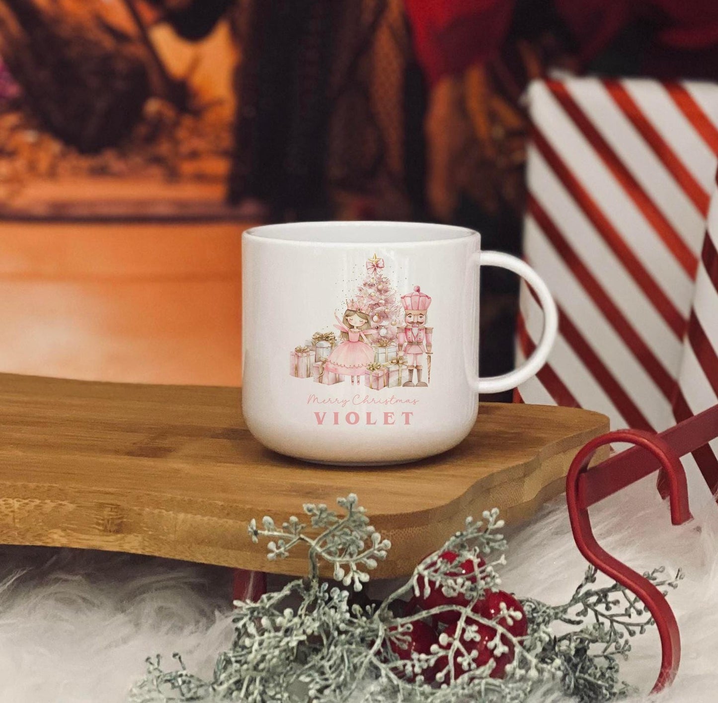 Personalised Children's Christmas Mug - 6 oz unbreakable kids mug - Christmas Nut Cracker - Pink Kids Christmas Eve Cup