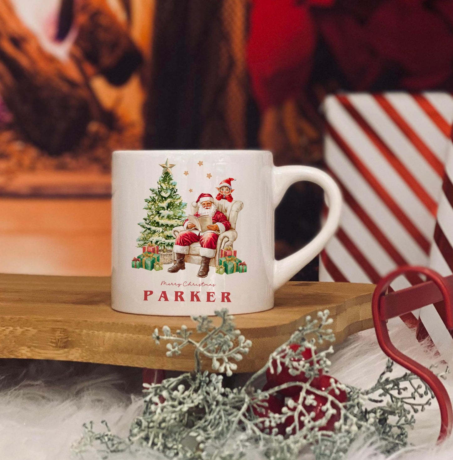 Childrens Mug - Christmas Eve Mug - 6 OZ Mug -Santa and his elf - Christmas Eve Mug