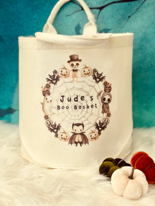Personalised Little Halloween Design Felt Storage Boo Basket  Trug
