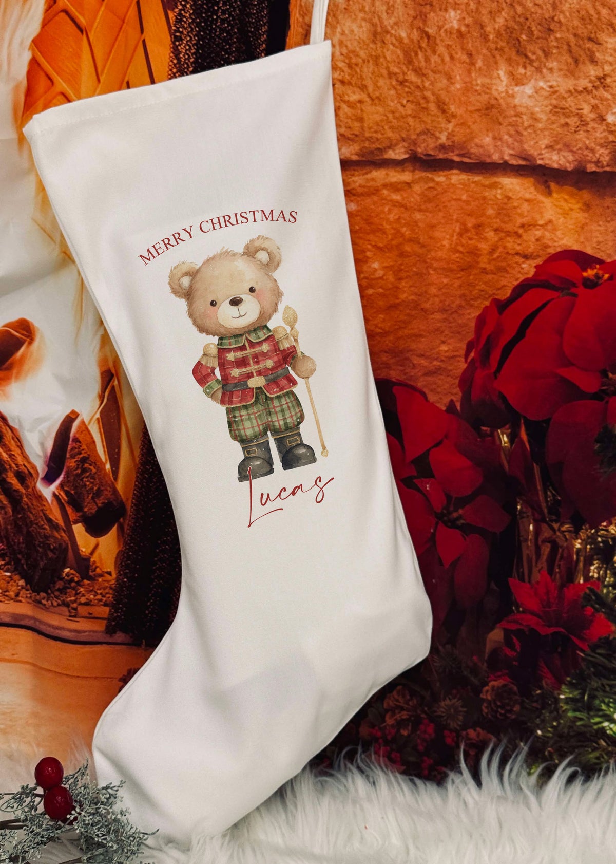Personalised Christmas Stocking - Christmas Nutcracker Bear design