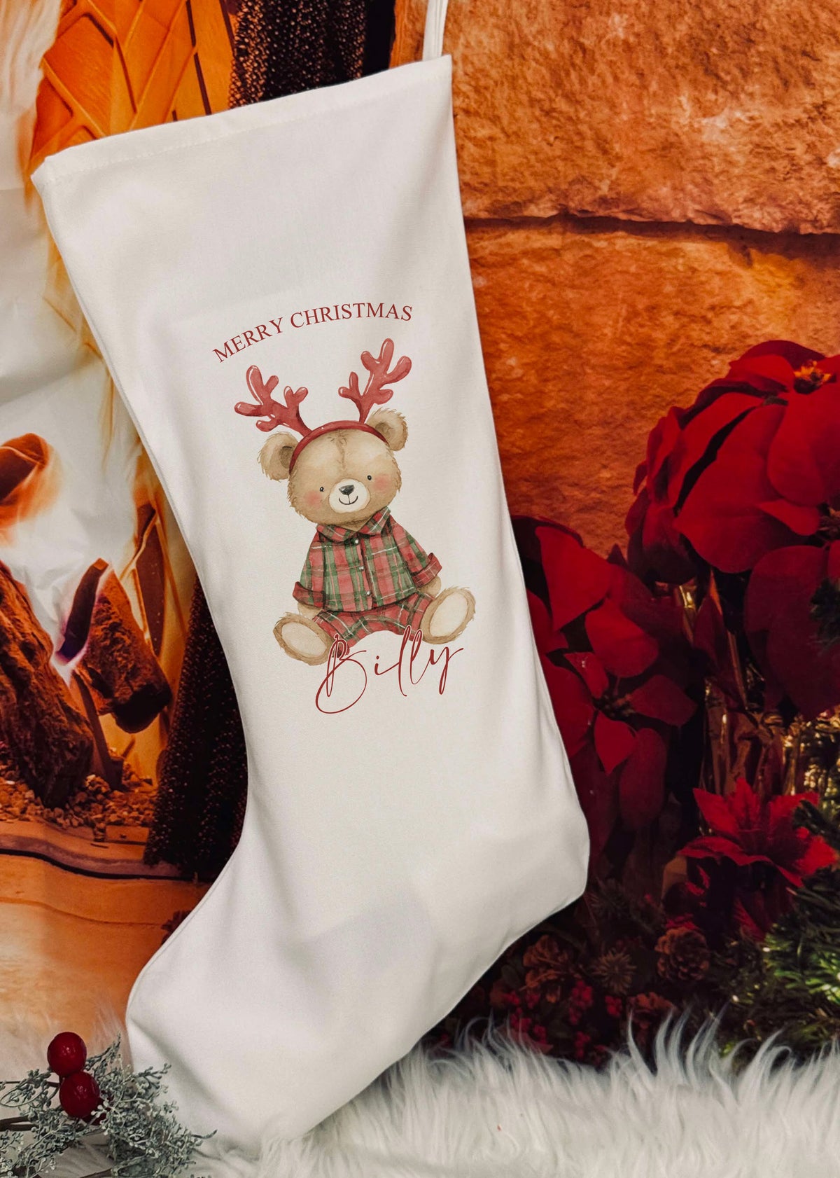Personalised Christmas Stocking - Christmas Reindeer  Bear design