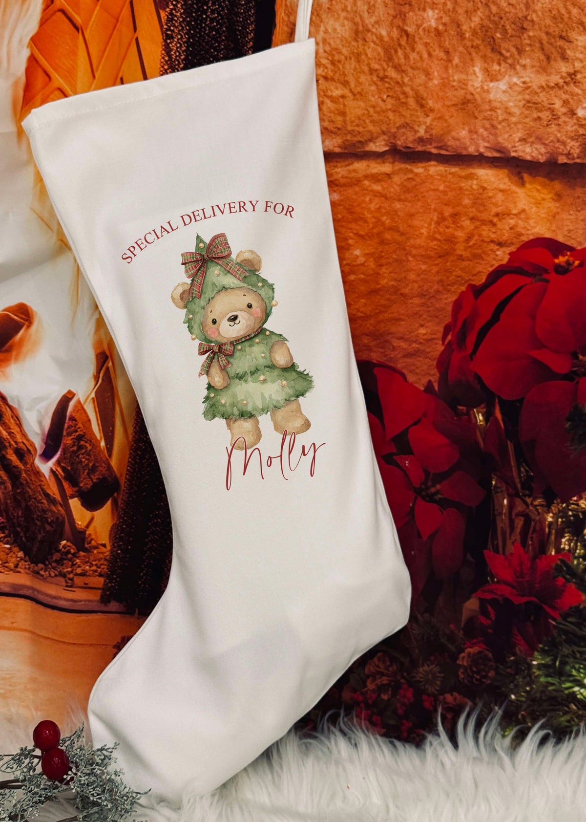 Personalised Christmas Stocking - Christmas Tree Bear design