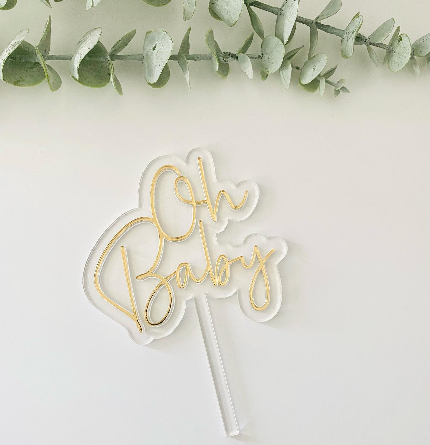 Oh Baby Clear Acrylic & Gold Mirrored Acrylic Baby Shower Cake Topper