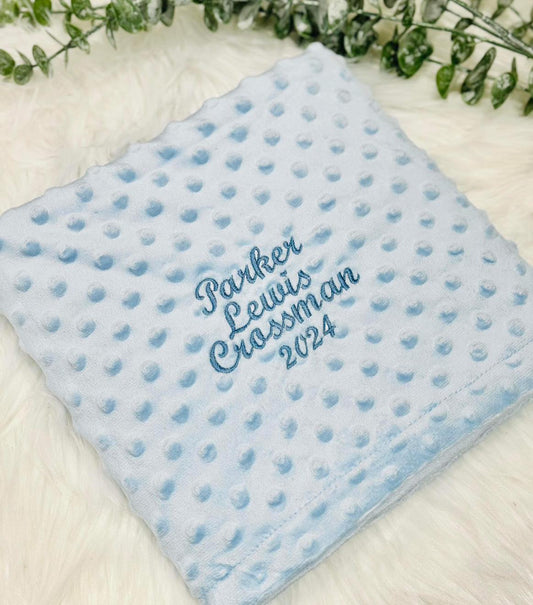 Embroidered Blue Baby Blanket