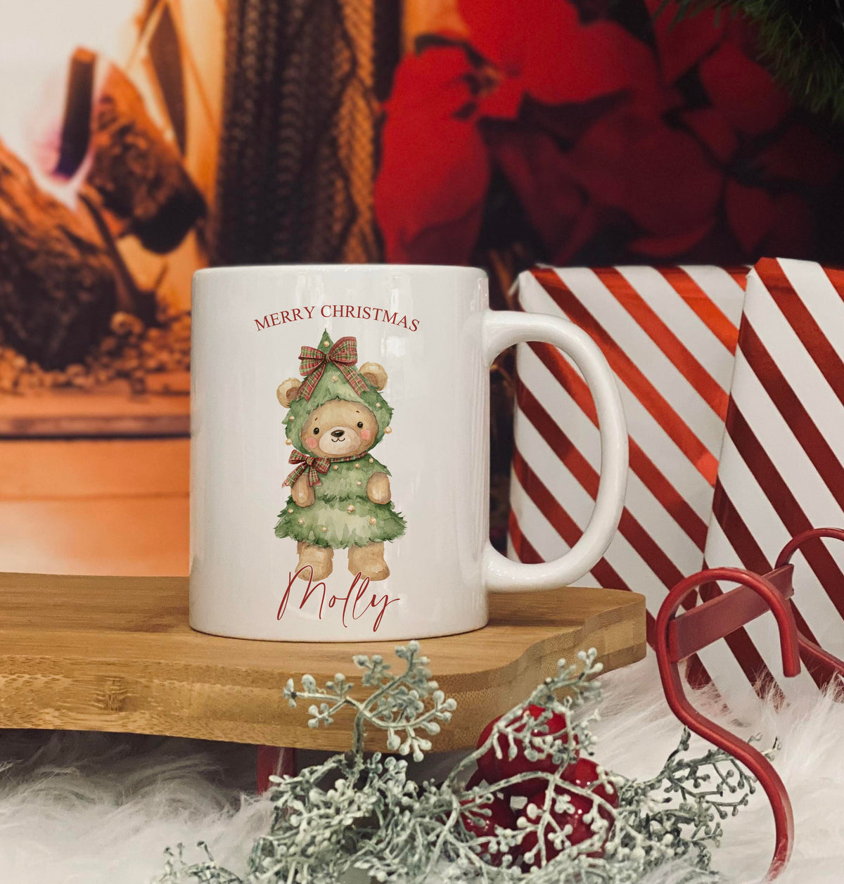 Personalised 11oz Christmas Mug - Christmas Tree  Bear Design