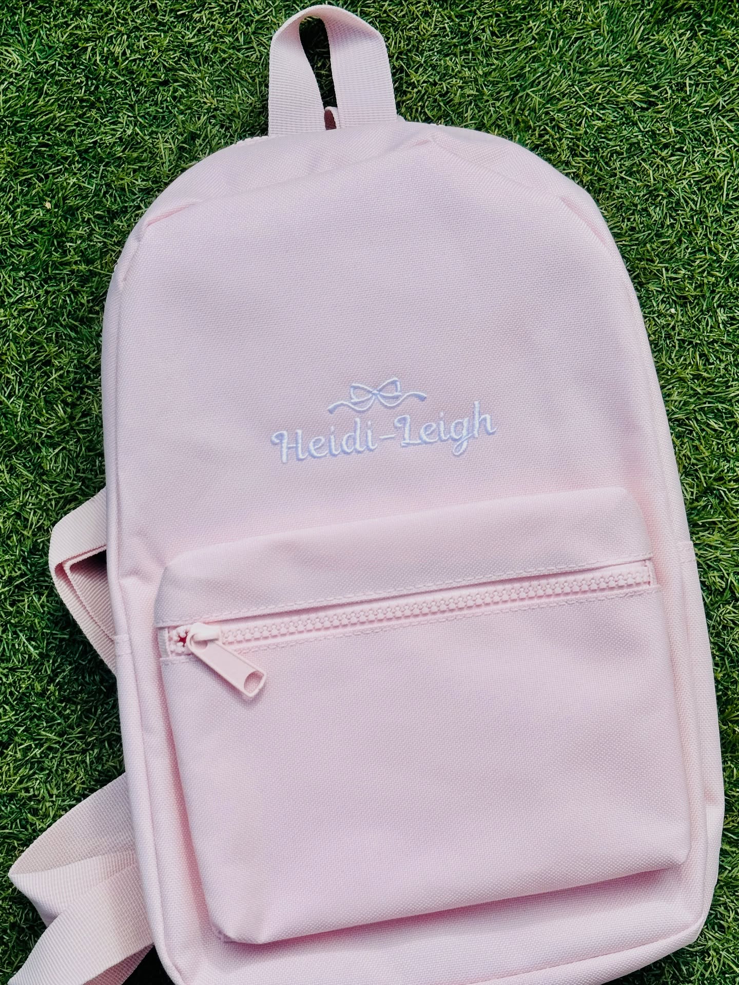 Embroidered bow & Name Light Pink Back Pack
