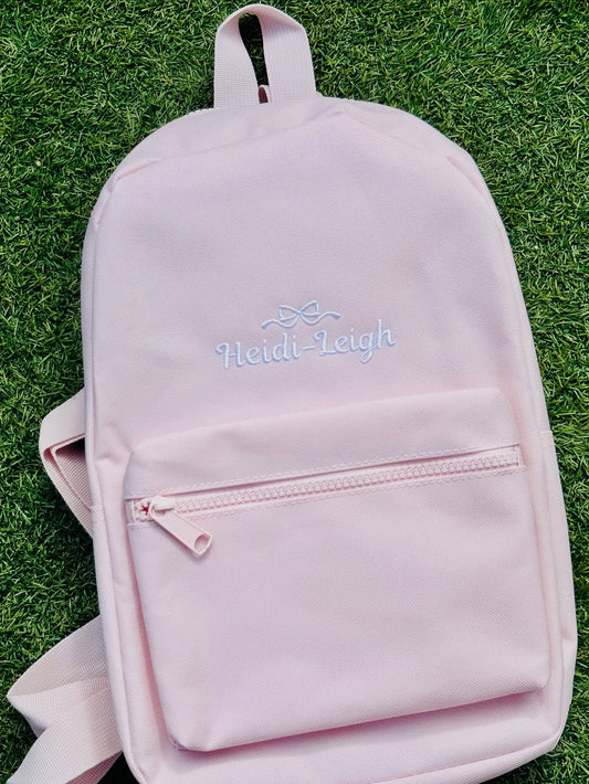 Embroidered bow & Name Light Pink Back Pack