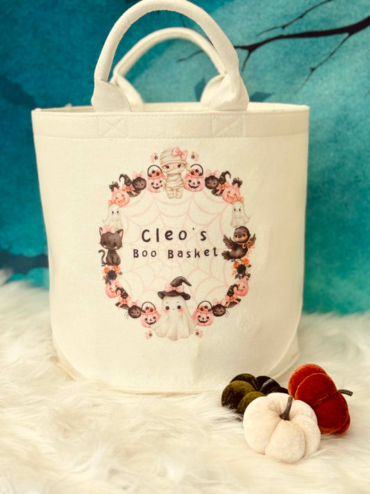 Personalised Sweet Halloween Design Felt Storage Boo Basket  Trug