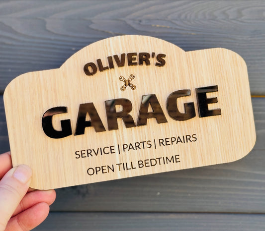 Kids Personalised Pretend Play Car Garage Sign